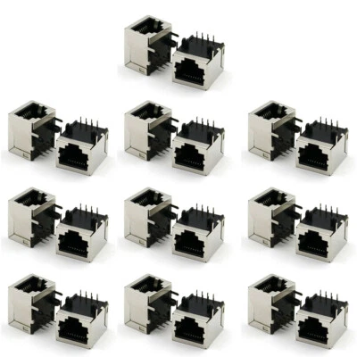 20 piezas RJ45 Red Ethernet 8P8C Hembra Enchufe PCB 8Pin Conectores de soldadura hembra Foto 1 de 4