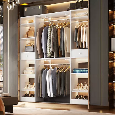 58-90 inch Closet System with 3 Hanging Rods and Shelves & 2 Drawers & Shoe Rack - Image 1 of 4