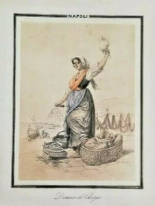 Litografia Napoli: Donna di Chiaia (pescivendola) con Mergellina alle spalle M17 - Imagen 1 de 1