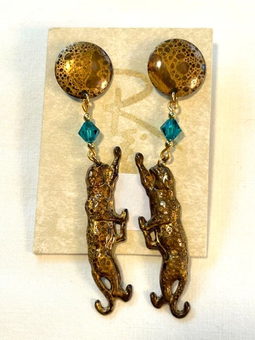 Jacksonville Jaguars Gold-tone Pierced Earrings, Teal & Gold Beads. “Rina.” NEW! Cover