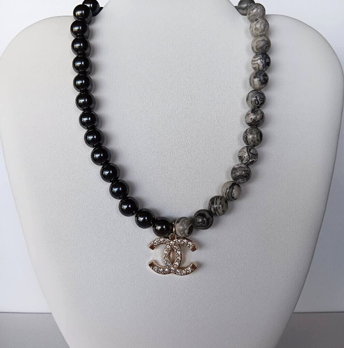 Collana Gemme NUOVA EMATITE e MAPPA DIASPRO con Riproduzione Charm Chanel