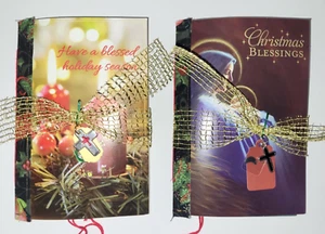 Handmade Mini Greeting Card Junk Journals 2-pack Christmas Blessing Red/Green - Picture 1 of 24