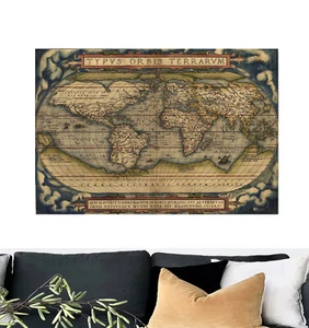 Ortelius Framed Print Vintage World Map Wall Art Decor Canvas poster 900mm XL - Picture 1 of 5