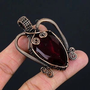 Garnet Gemstone Handmade Vintage Jewelry Wire Wrap Copper Pendant For Her - Picture 1 of 4