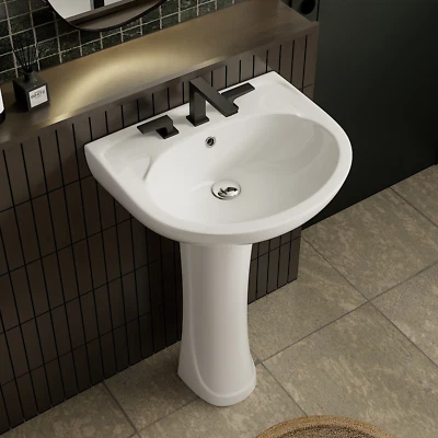 21" x 19" Pedestal Bathroom Sink With Overflow, 3 Faucet Holes 4" Centerset - Image 1 of 4