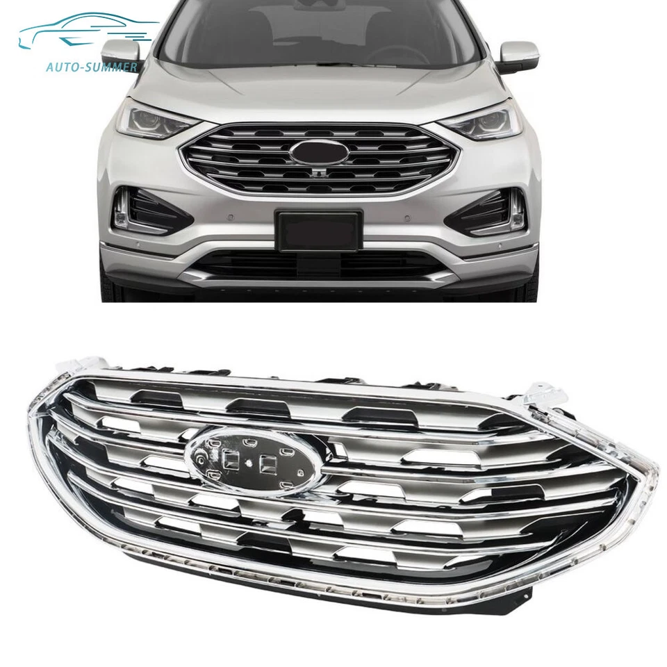 For 2019 2020 2021 2022 Ford Edge Front Upper Bumper Grille Chrome Silver Grill Foto 1 de 4