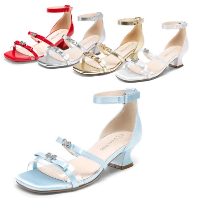Sandalias de vestir para niñas con correas al tobillo tacón bajo boda fiesta princesa sandalias de tacón Foto 1 de 4