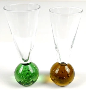 Schnapsgläser Bubble Base farbig mundgeblasen 2er Set Schnaps Cordial Vintage T758 - Bild 1 von 4