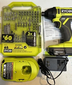 BUNDLE Ryobi PCL235 Impact Driver Screw Tip Set Charger And Battery. NEW - Picture 1 of 8
