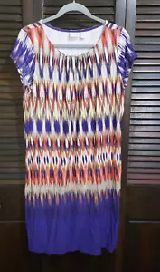 NWT Chico’s Women 2 Large Ikat Ombre Striped Sheath Dress Purple Orange Stretchy - Picture 1 of 4