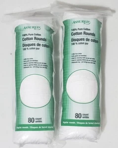 SET OF 2 Assured 100% Cotton Rounds Beauty Wipes 80Count - Picture 1 of 1