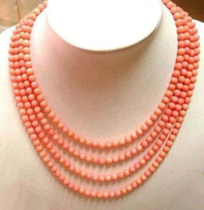 Natürliche echte 4 Reihe AAA + 6-7/7-8 mm Rosa Koralle Edelsteine Runde Perlen Halskette 17-20 Zoll - Bild 1 von 5
