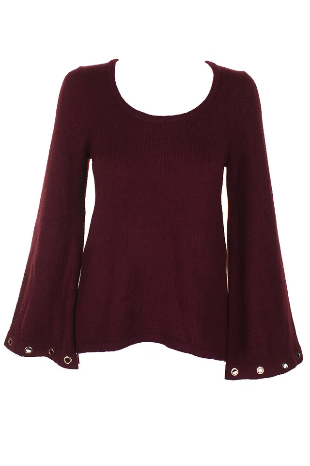 Kensie Knit Bell Sleeve Grommet Hole Tunic Sweater Cranberry Crew Neck M