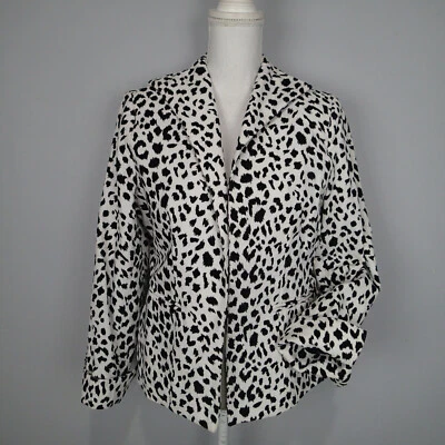 Chaqueta Blazer Neiman Marcus Blanco Estampado Leopardo Frente Abierto M Algodón Terciopelo  Foto 1 de 4