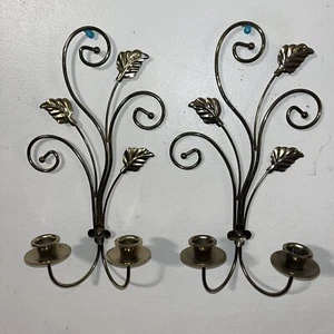 Messing Blatt Spray Boho/Mid Century Kerze Wandleuchter - 2er Set - 14,5" x 8" - Bild 1 von 8