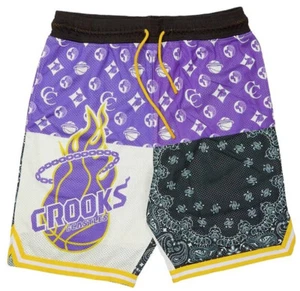 Crooks & Castles Men's LA Mesh Los Angeles Lakers Color Theme Basketball Shorts - Picture 1 of 2