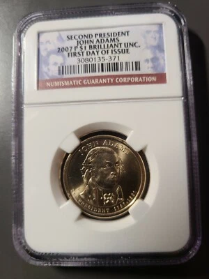 2007 P $1 NGC Graded Second President John Adams Brilliant UNC. FDI - Image 1 of 2