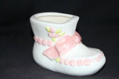 Vintage Baby Girl LUSTRE Ceramic China Bootee Ornament Shoe Bow Flowers GIFT • 12$