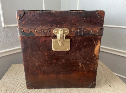 Louis Vuitton Rare Leather Cube Trunk Hat Box Antique Suitcase Luggage Cover