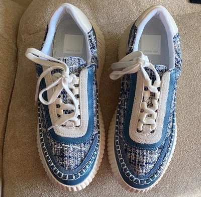 DOLCE VITA Evereve Platform Lace-Up Blue Denim Sneakers Shoes Women's Size 7 NEW - Image 1 of 4