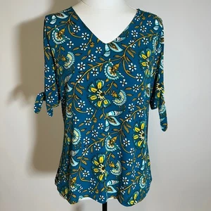 NWT Liz Claiborne Lagoon Floral Short Sleeve V-Neck Blouse Womens Size Small S - Picture 1 of 10