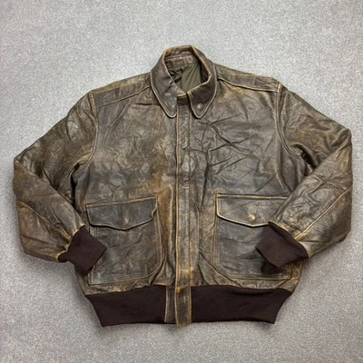 LL Bean Cuero Chaqueta Voladora Adulto Mediana Marrón Bombardero Aviador Militar EE. UU. Hombres Foto 1 de 4