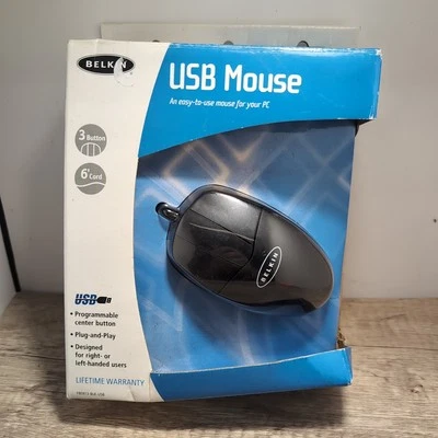 2003 USB Wired Belkin Mouse NEW NIB 6ft Cord 3 Programmable Buttons - Image 1 of 4
