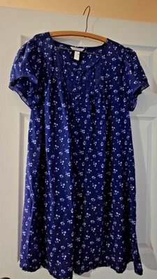 Adonna Cotton Gown Knee Length Short Sleeve Cute Pale Blue Flowers on Navy XL - Image 1 of 4