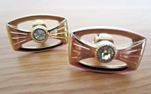 Vintage Rectangular Gold Tone CUFF LINKS with Clear Central Stone - Picture 1 of 5