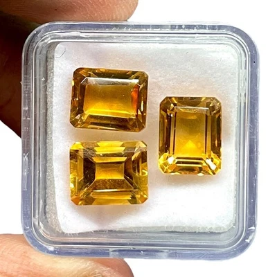 VVS 3 Stück Natürlich Goldener Citrin 10x8mm Smaragd Schnitt Top Qualität Lose - Bild 1 von 4