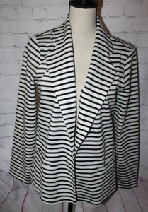 Women's White with Black Stripes Open Front Blazer with Pockets Size L - Picture 1 of 3