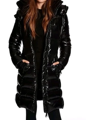 Sam. Savannah Black Shearling Collar Hooded Puffer Coat, Brand New, Women Size L - Image 1 of 4