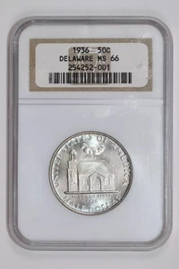 1936 DELAWARE COMMEMORATIVE HALF DOLLAR NGC MS66 VERY PQ! LOOKS NICER! - Picture 1 of 2