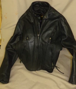 Unik Ultra Motorcycle Black Leather Men Jacket SZ 46 Heavy - Picture 1 of 8