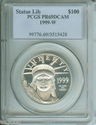 1999-W $100 STATUE of LIBERTY PLATINUM EAGLE 1 Oz. PCGS PR69 PF69 !!!! - Image 1 of 2