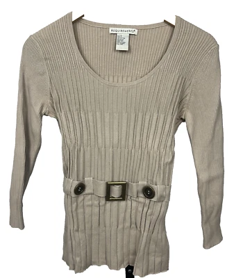 Requisitos Suéter Cuello Redondo Manga Codo Pullover Top Imitación Cinturón Beige Pequeño Foto 1 de 4