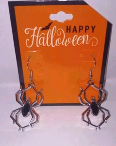 Pendientes Araña Halloween Plata M-L Negro Estrás Pendiente Largo Gota Cuelga - Imagen 1 de 12