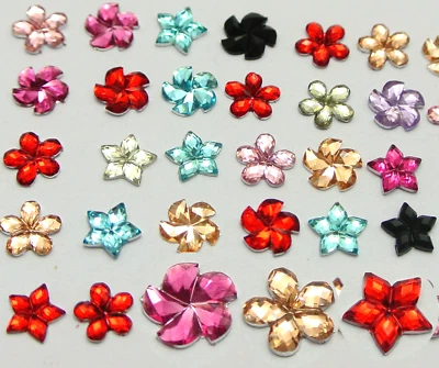 1000 Assorted Acrylic Flatback Faceted Flower Star Windmill Rhinestone Gems 6mm - Imagem 1 de 4