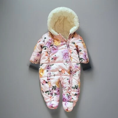 Cálido; invierno mameluco/mono para infantes floral con cremallera y piel  Foto 1 de 4