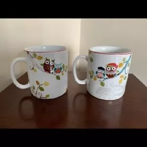 222 Quinta Tazze Set di 2 Fine Cina Boschi Incantati Parigi Gufo Caffè - Foto 1 di 7