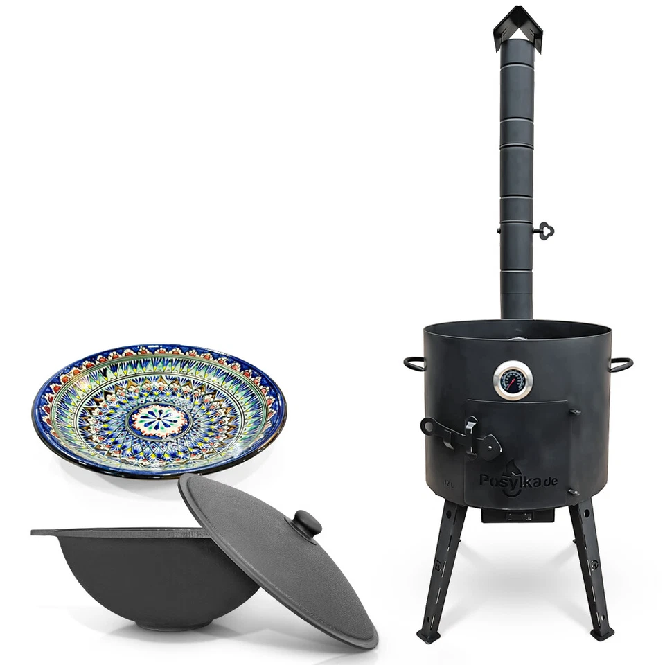 Gusseisen Kazan 12 L Kasan Казан mit Feuerofen Utschak Ø 40 cm. Учак Lagan Uchag - Bild 1 von 1