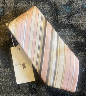 NEW Giorgio Armani Pink Ivory Brown Camel Gray White Bias Stripes Silk Necktie - Image 1 of 4