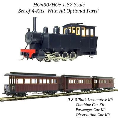 HOn30/HOe Aru-Model 0-8-0 Narrow Gauge Steam Locomotive/3-Coaches Set of 4-Kits - Image 1 of 4
