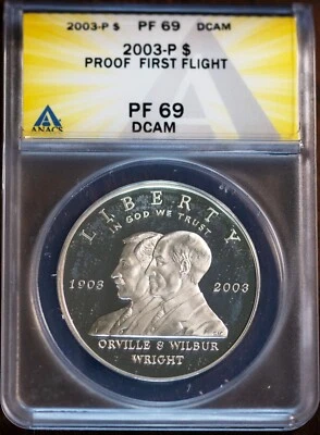 2003-P $1 Silver First Flight Pf69DCAM New ANACS # 7472138 + Bonus - Image 1 of 2