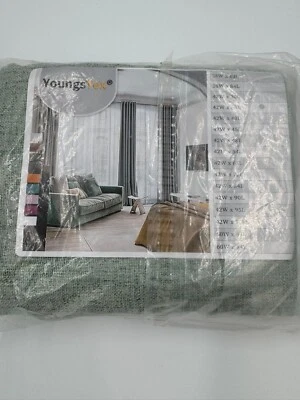 YoungsTex Short Linen Curtains 36" L x 42" W Sage Textured Drapes with Bronze - Image 1 of 4