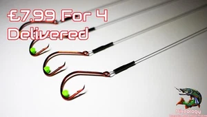 4X RED CIRCLE HOOK WIRE TRACE DEADBAITING ZANDER RIGS PIKE FISHING 3/0 4/0 5/0 - Picture 1 of 8