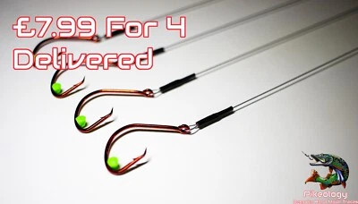 4X RED CIRCLE HOOK WIRE TRACE DEADBAITING ZANDER RIGS PIKE FISHING 3/0 4/0 5/0 - Image 1 of 4