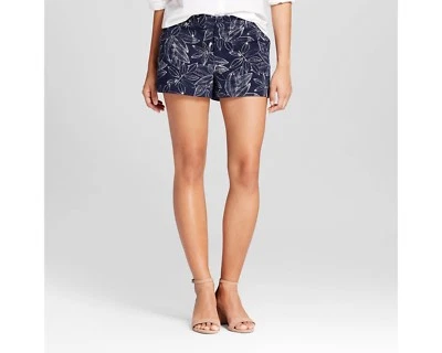 Pantalones Cortos Chinos Estampados 3" Para Mujer Nuevos con Etiquetas - Merona Floral Azul Marino Talla 16 Foto 1 de 2