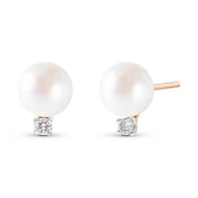 14K. PENDIENTES DE ORO MACIZO CON DIAMANTES Y PERLAS Foto 1 de 4