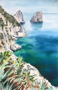 NEW ORIGINAL ALAN REED "Faraglioni Rocks, Capri" Naples Italy PAINTING - Picture 1 of 1